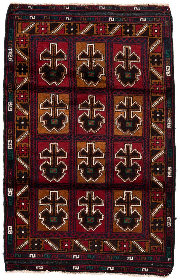 Detail image of 2' 11 x 4' 8 Hand Knotted Balouch Persian Wool Rug
