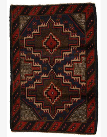 3' x 4' 5 Hand Knotted Balouch Persian Wool Rug