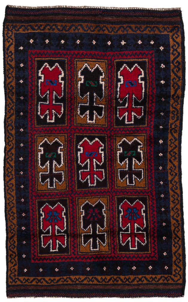 3' x 4' 7 Hand Knotted Balouch Persian Wool Rug