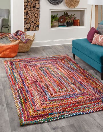 10' x 14' 1 Handmade Braided Chindi Rug