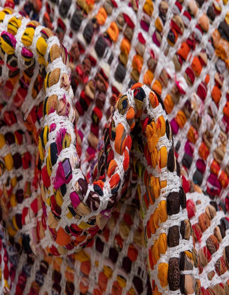 Detail image of 4' 1 x 6' 1  Hand Woven Chindi Chevron Rug