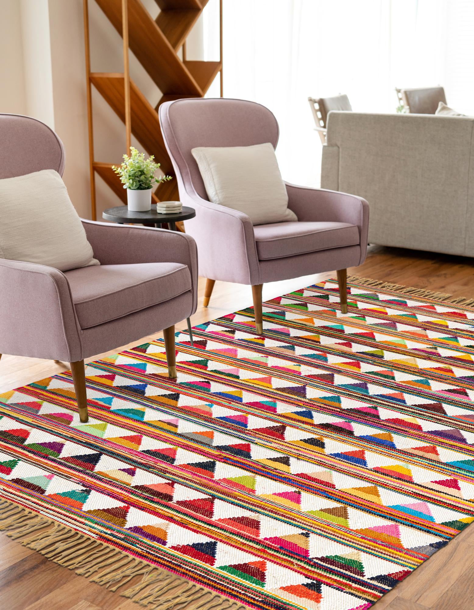 Custom Multi  Hand Woven Chindi Trellis Rug