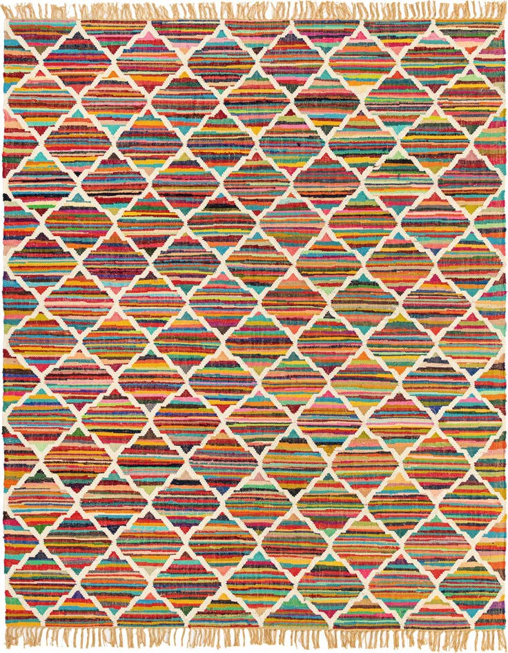 Detail image of 8' x 11' Hand Woven Chindi Trellis Rug