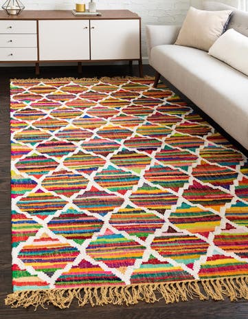 2' x 3' 1 Hand Woven Chindi Trellis Rug
