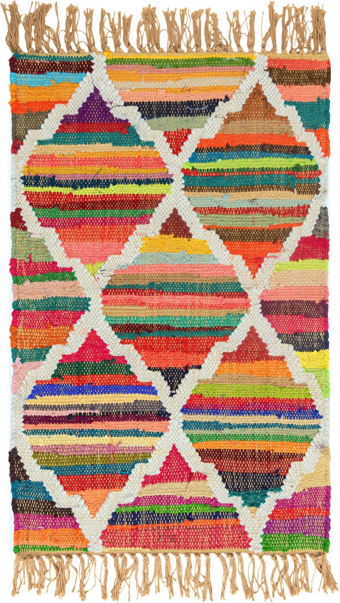 2' x 3' 1 Hand Woven Chindi Trellis Rug