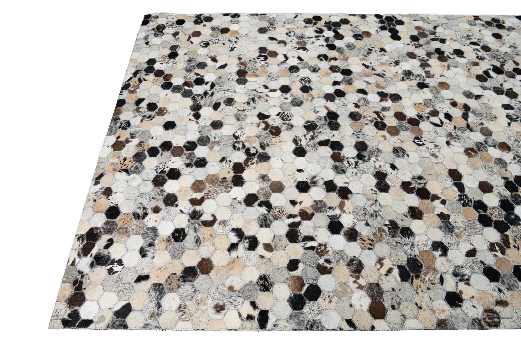 5' 1 x 7' 10 Cowhide Leather Rug