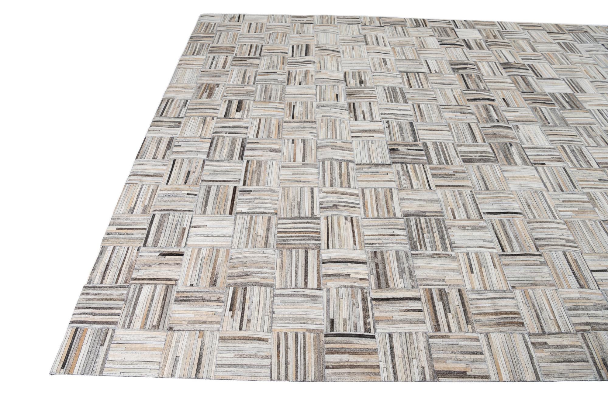 7' 10 x 9' 10 Cowhide Leather Rug