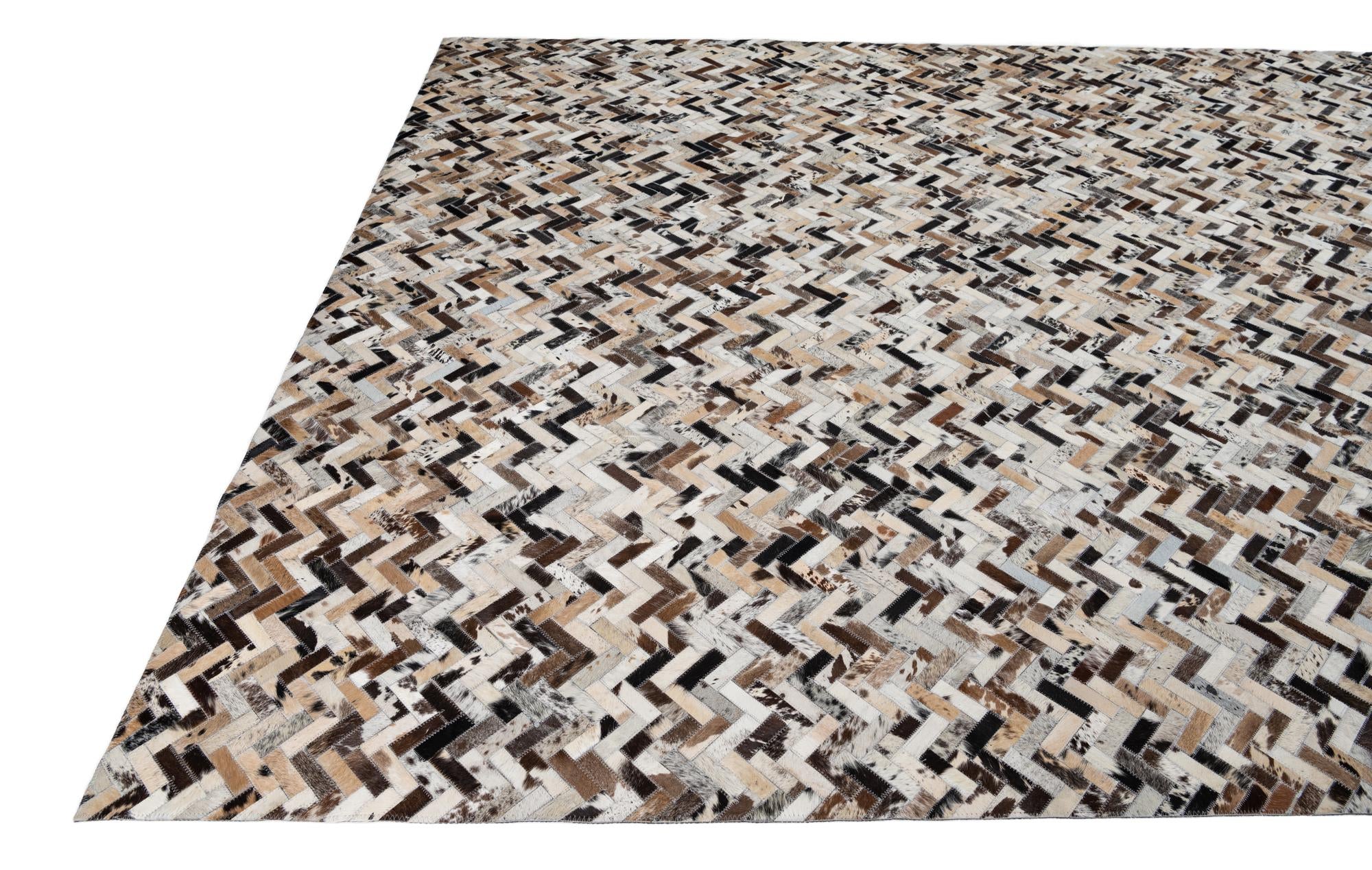 8' 1 x 9' 10 Cowhide Leather Rug