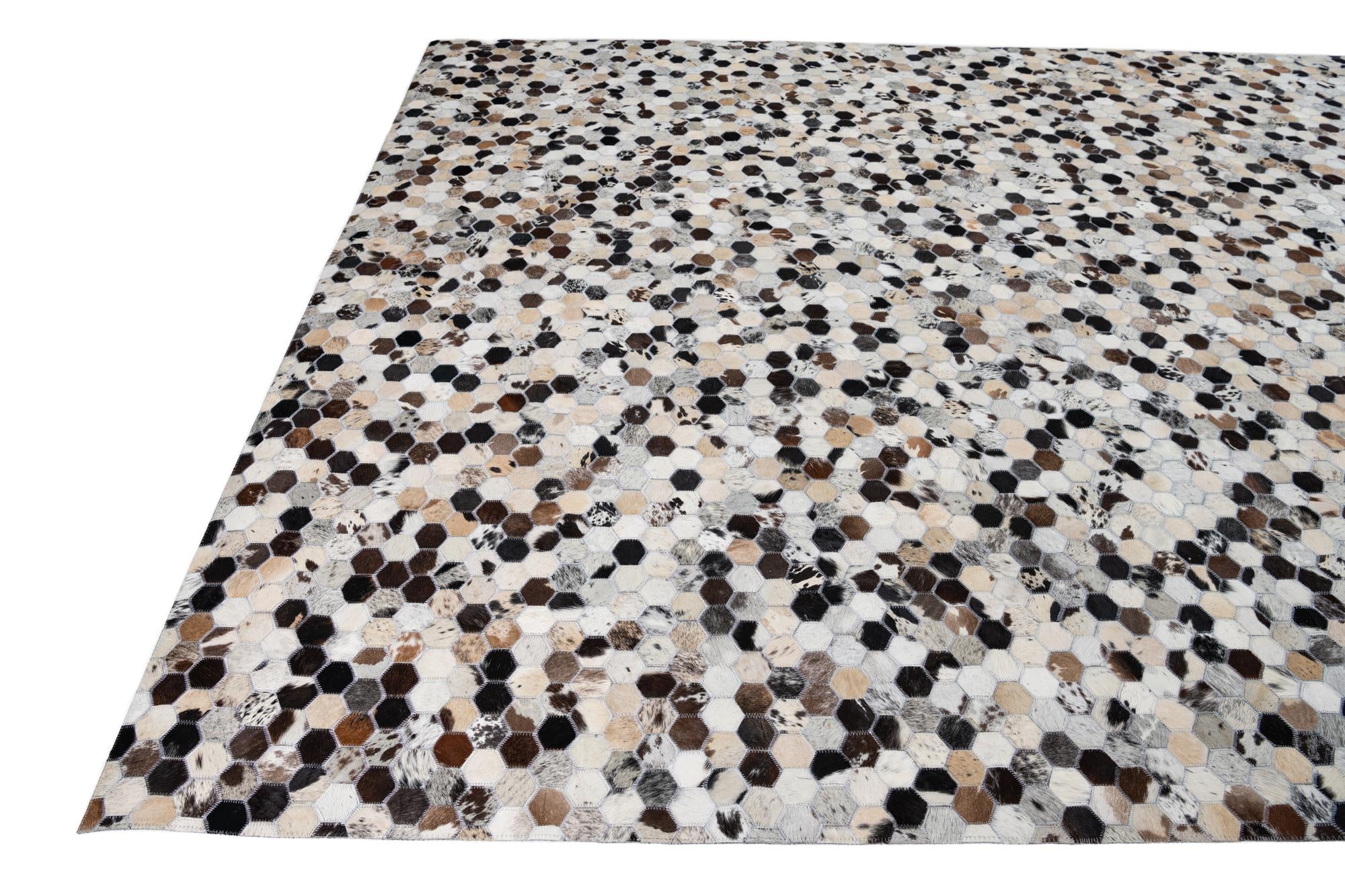 8' 1 x 9' 10 Cowhide Leather Rug