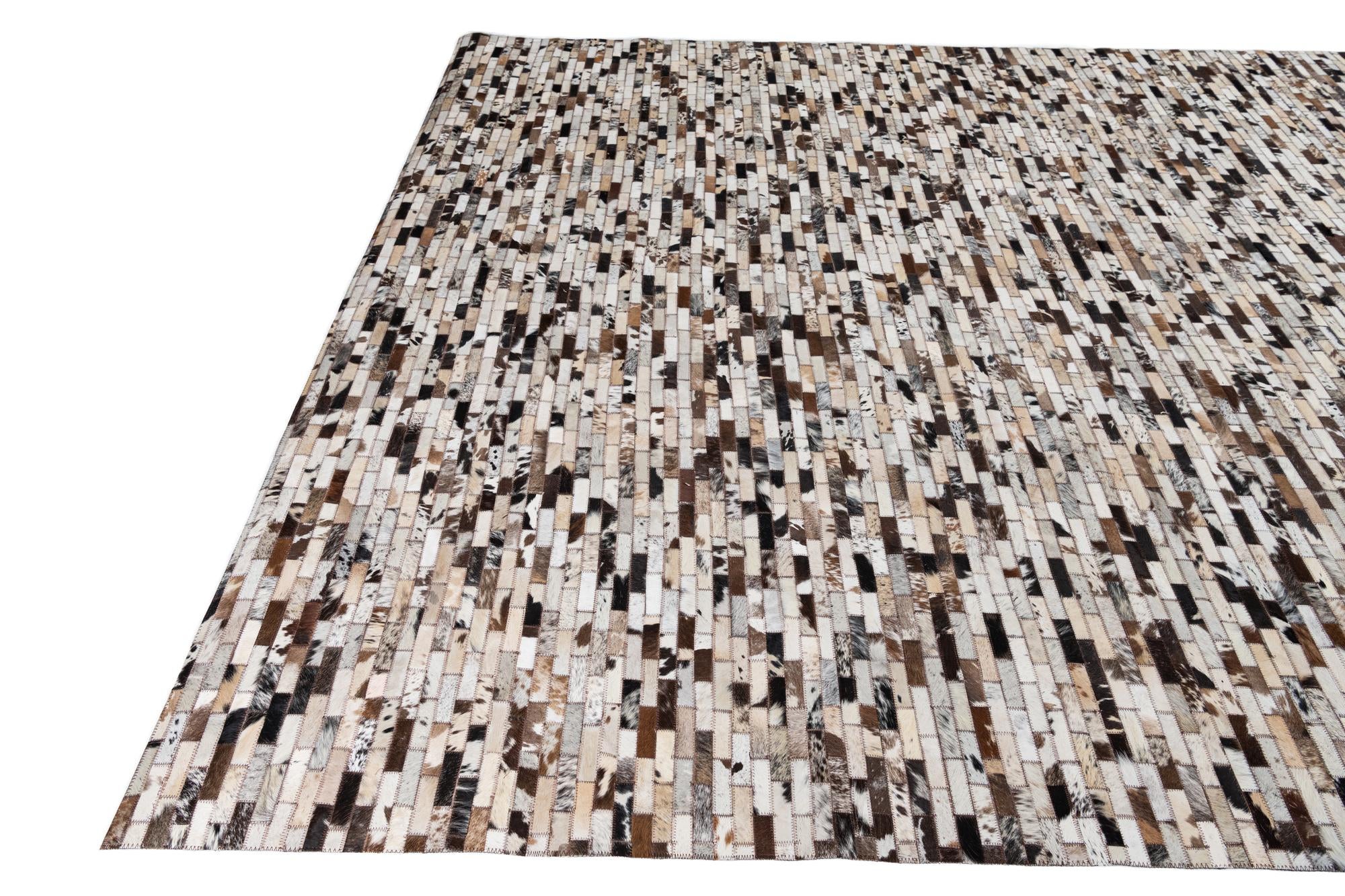 8' 2 x 9' 9 Cowhide Leather Rug
