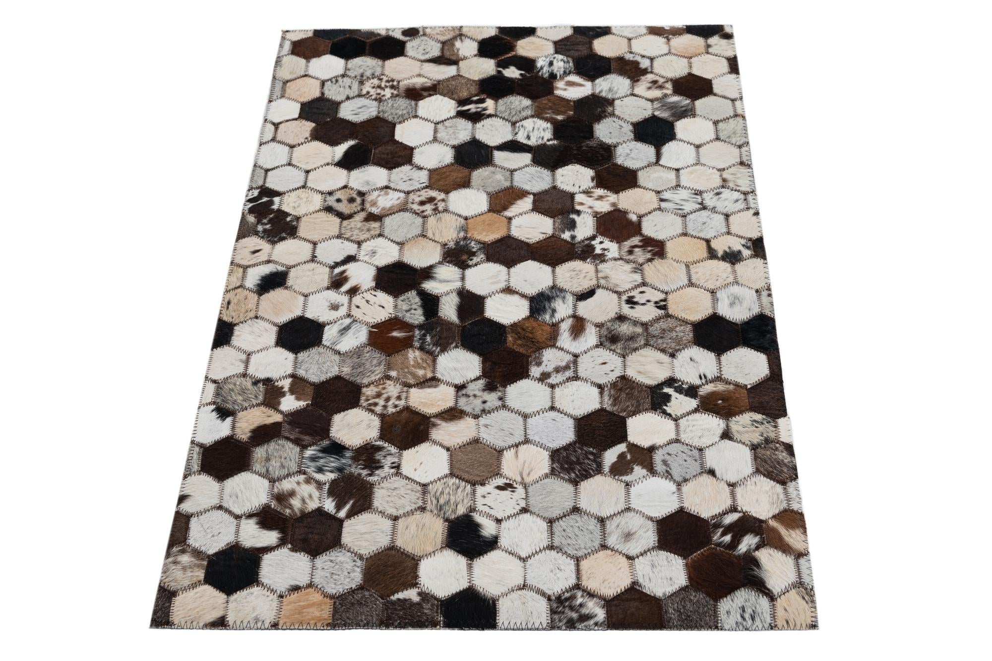 2' 1 x 3' Cowhide Leather Rug