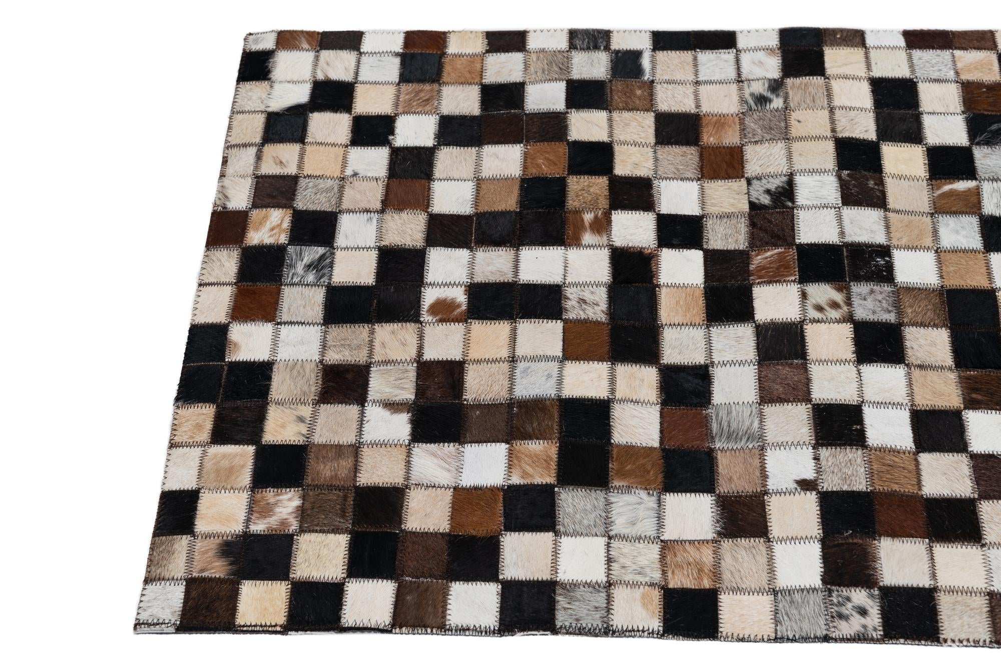 2' x 3' 1 Cowhide Leather Rug