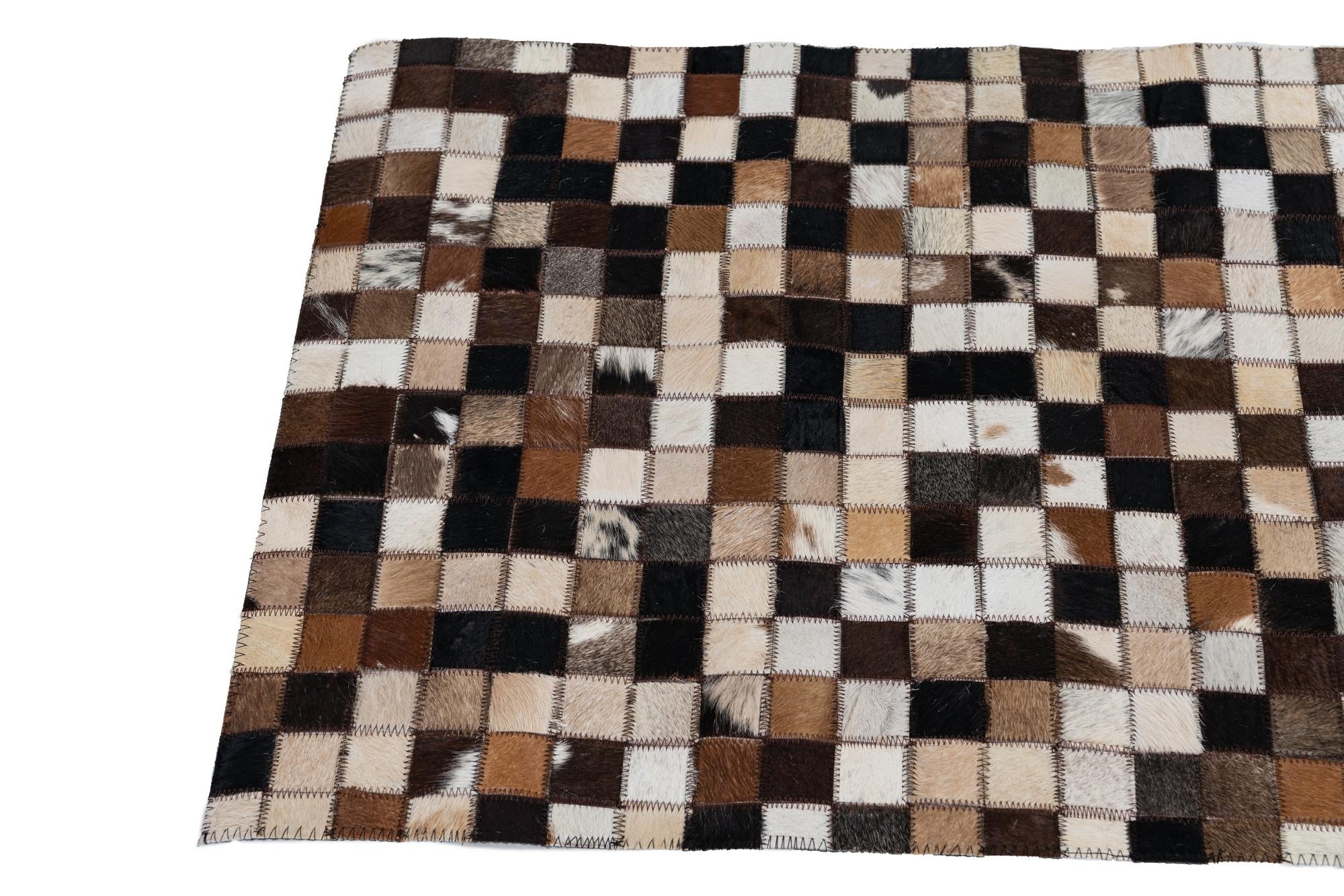 2' x 3' 1 Cowhide Leather Rug