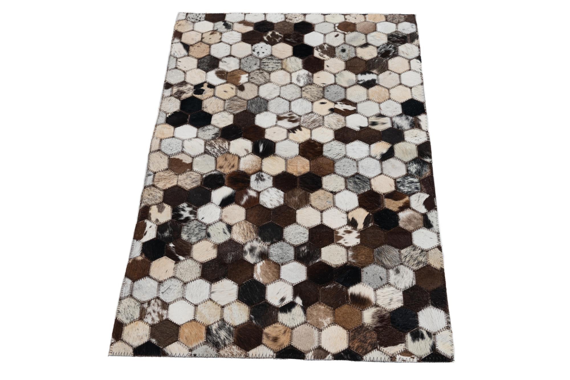 2' x 3' 1 Cowhide Leather Rug