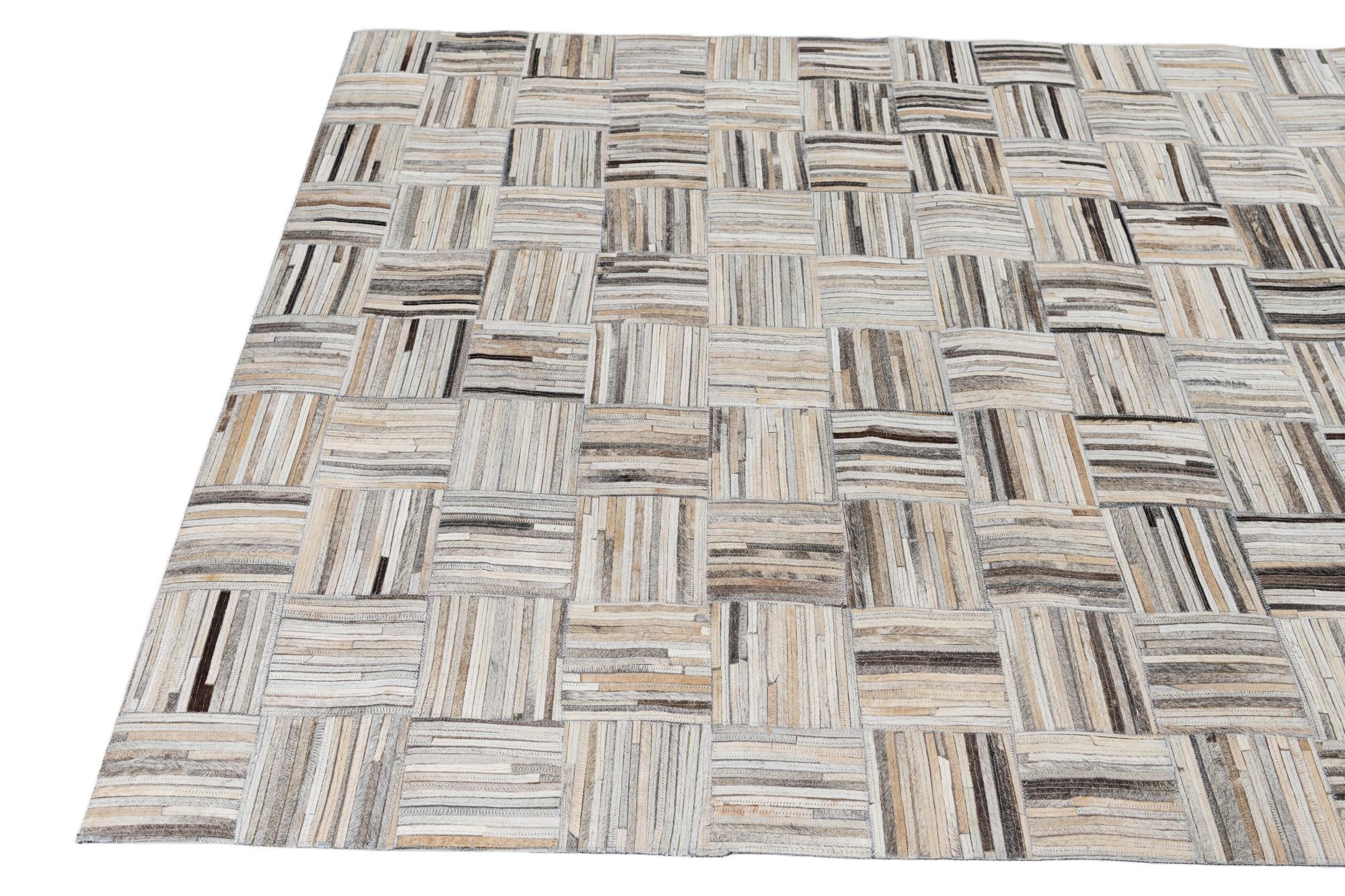 4' 10 x 7' 9 Cowhide Leather Rug