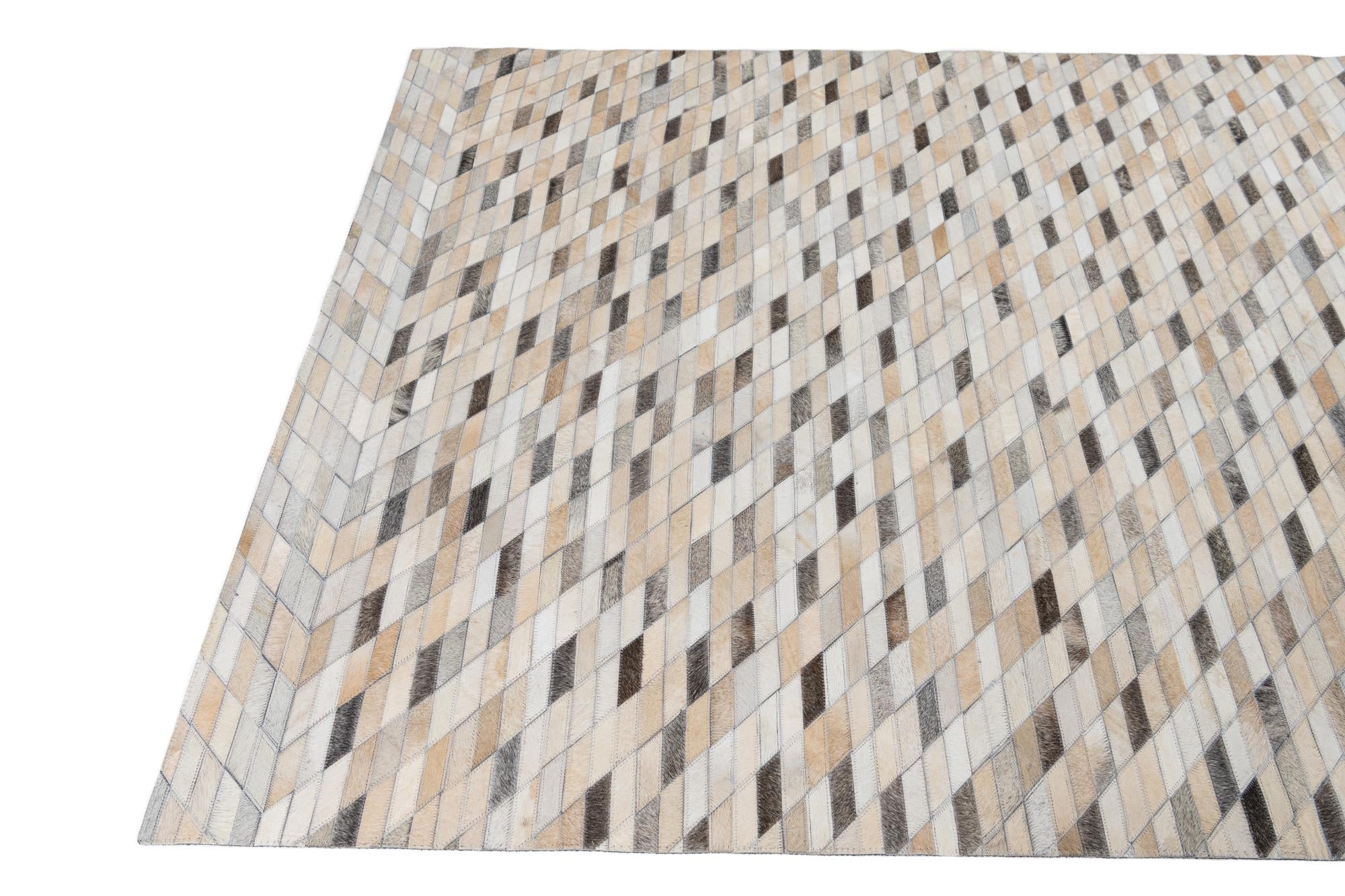 5' 1 x 7' 10 Cowhide Leather Rug