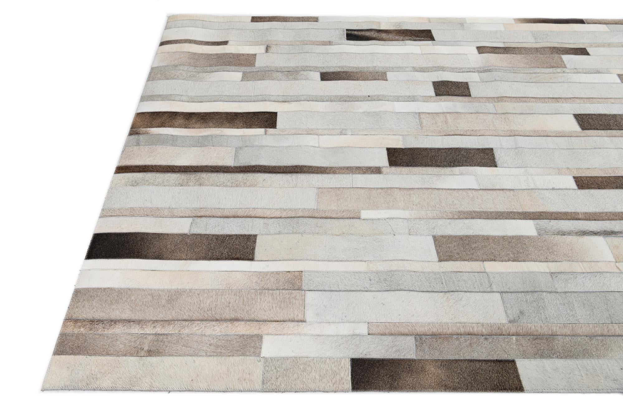 5' 3 x 7' 4 Cowhide Leather Rug