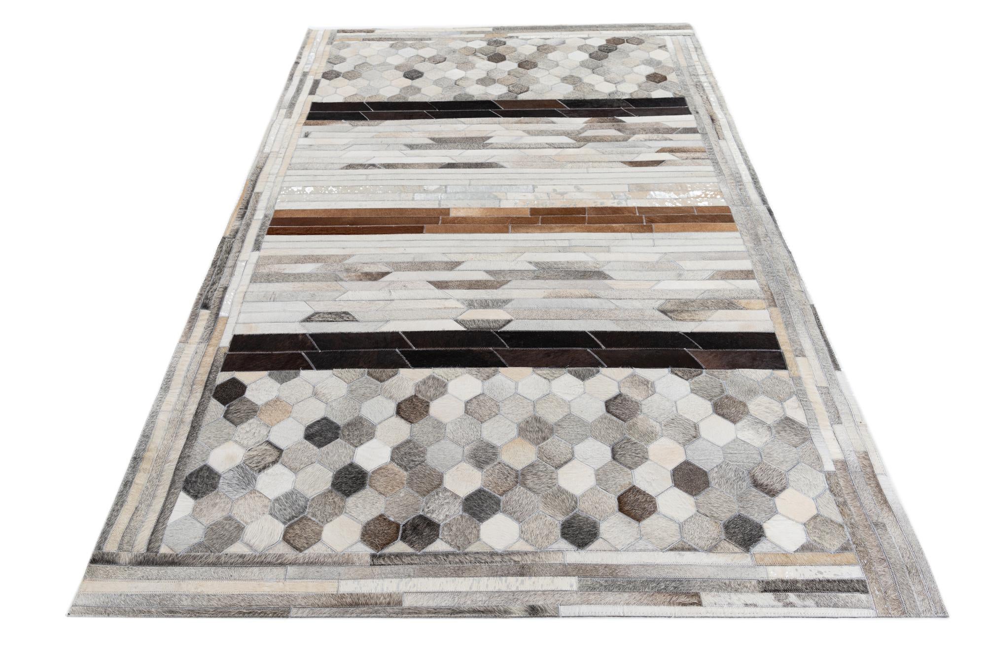 5' x 7' 9 Cowhide Leather Rug