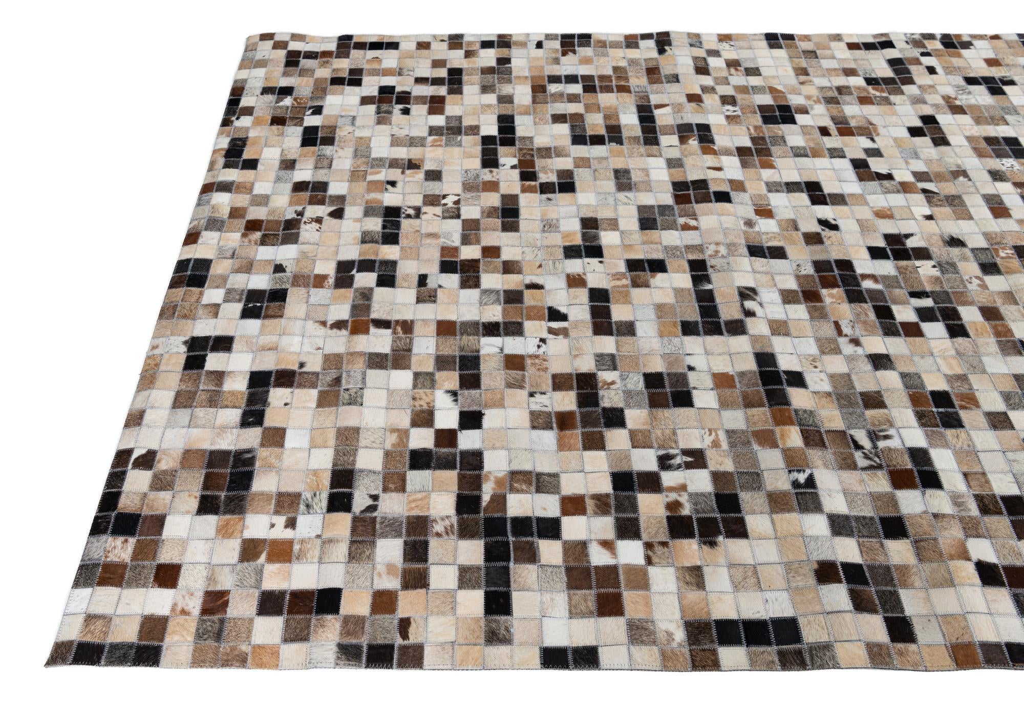 5' 2 x 7' 10 Cowhide Leather Rug