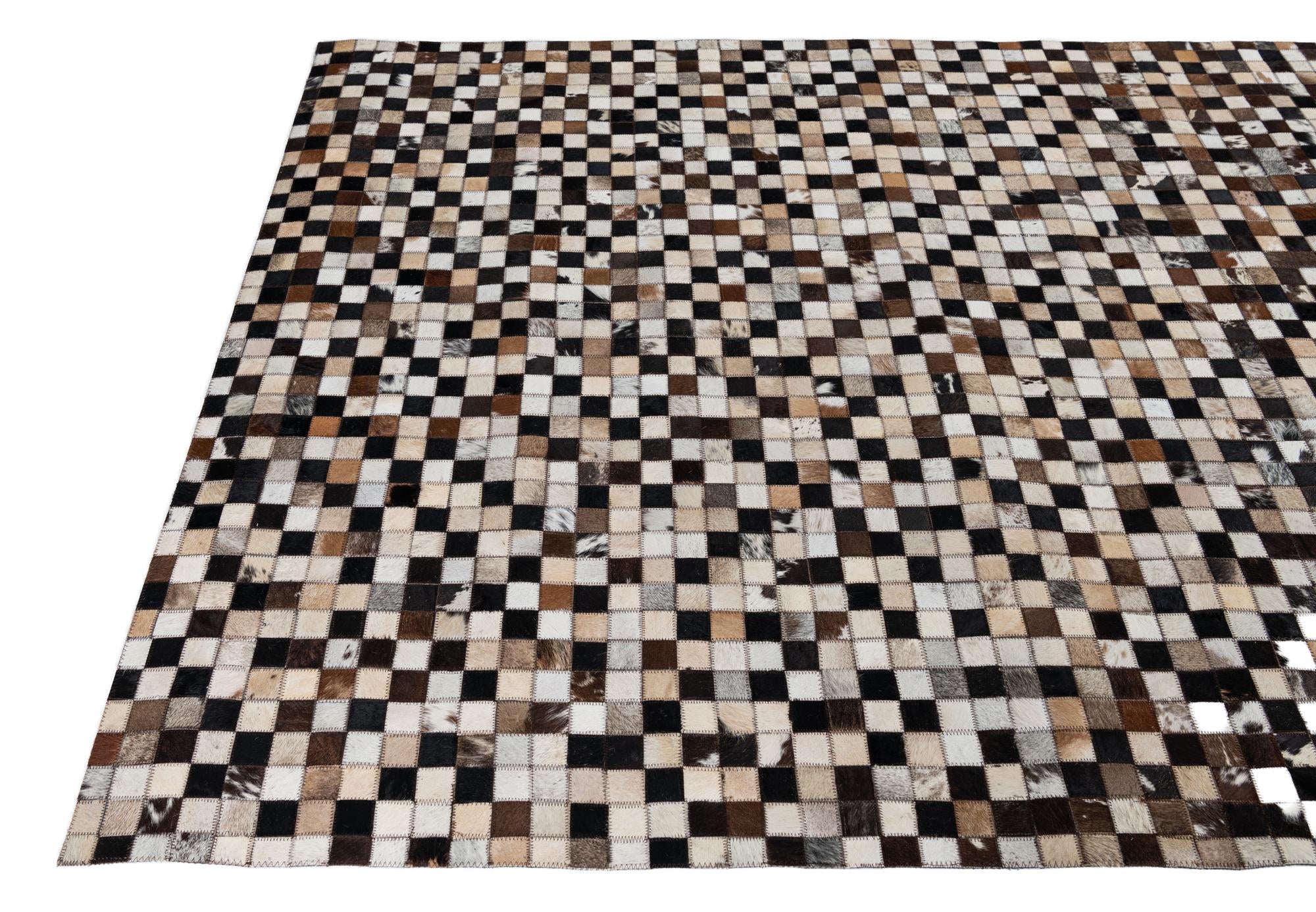 5' 2 x 7' 5 Cowhide Leather Rug