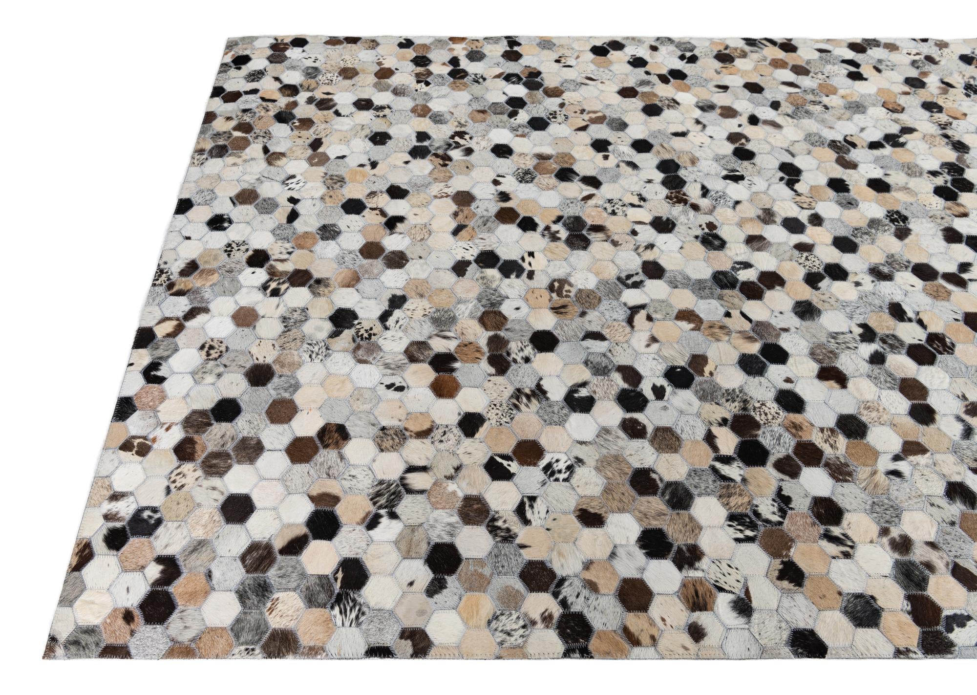 5' 2 x 8' Cowhide Leather Rug