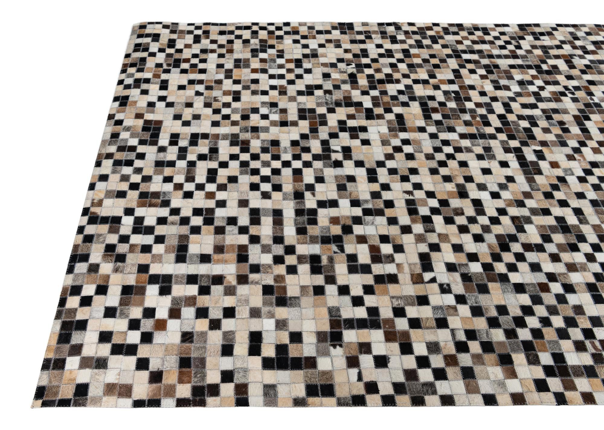 5' 1 x 7' 10 Cowhide Leather Rug