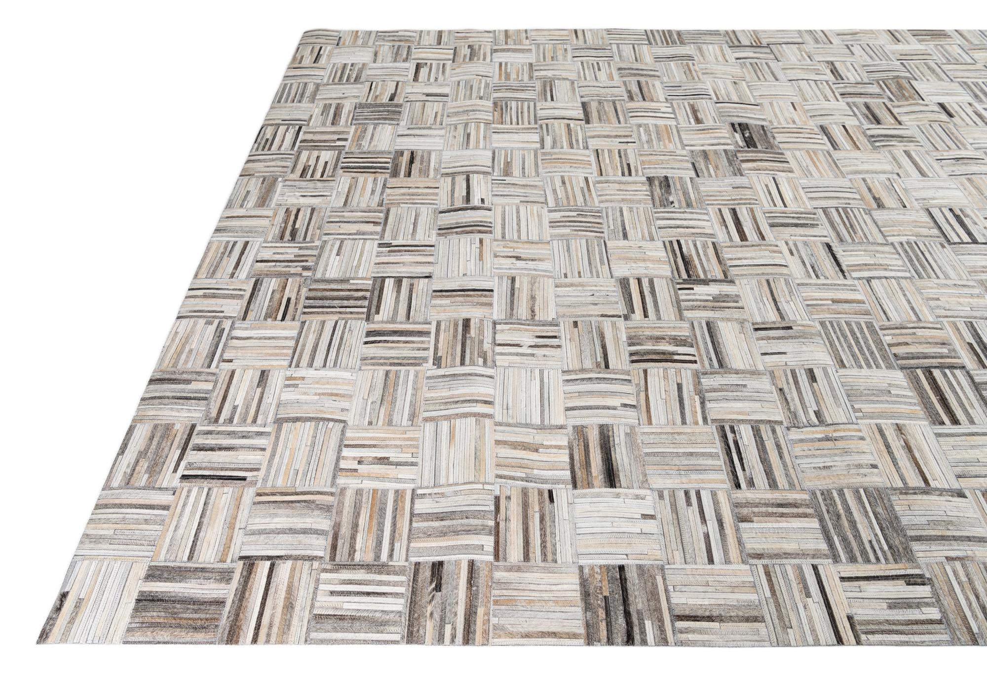 7' 10 x 9' 8 Cowhide Leather Rug