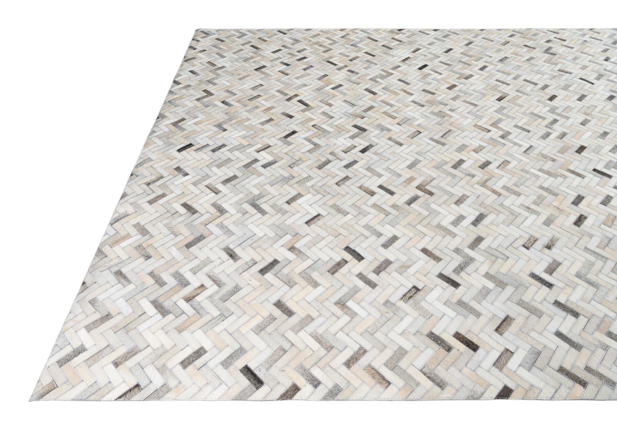 7' 9 x 9' 7 Cowhide Leather Rug