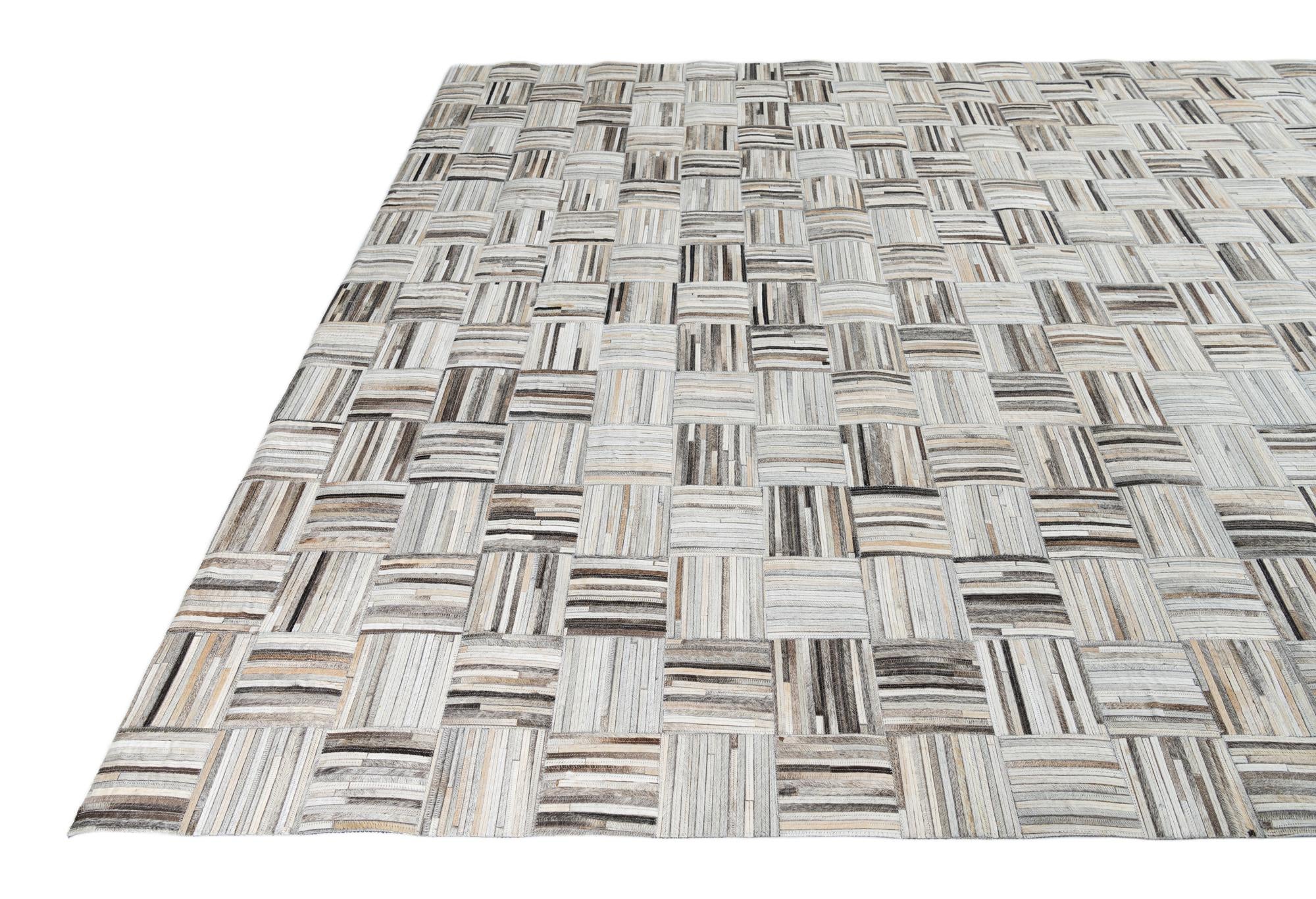 7' 10 x 9' 10 Cowhide Leather Rug