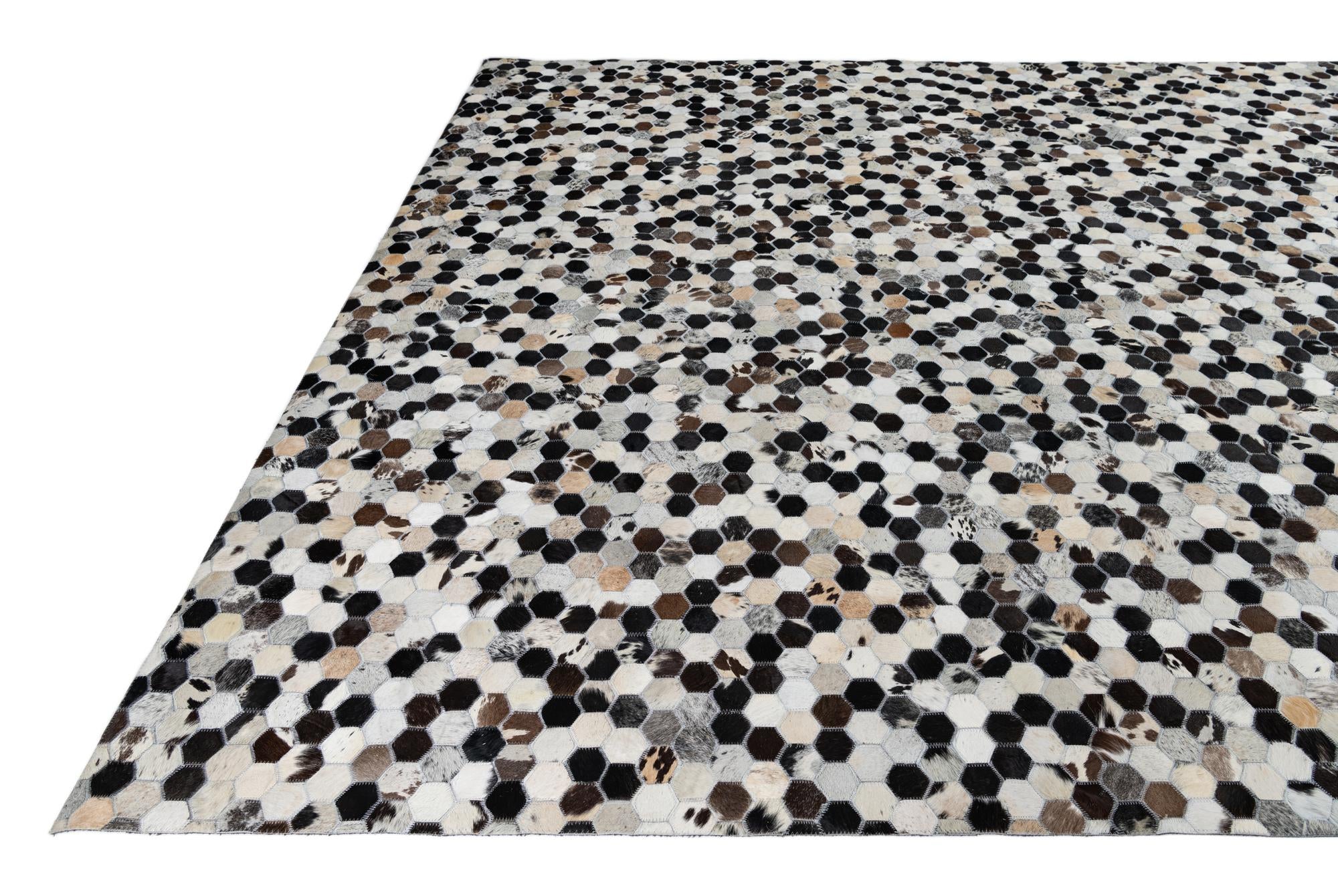 8' 1 x 10' Cowhide Leather Rug