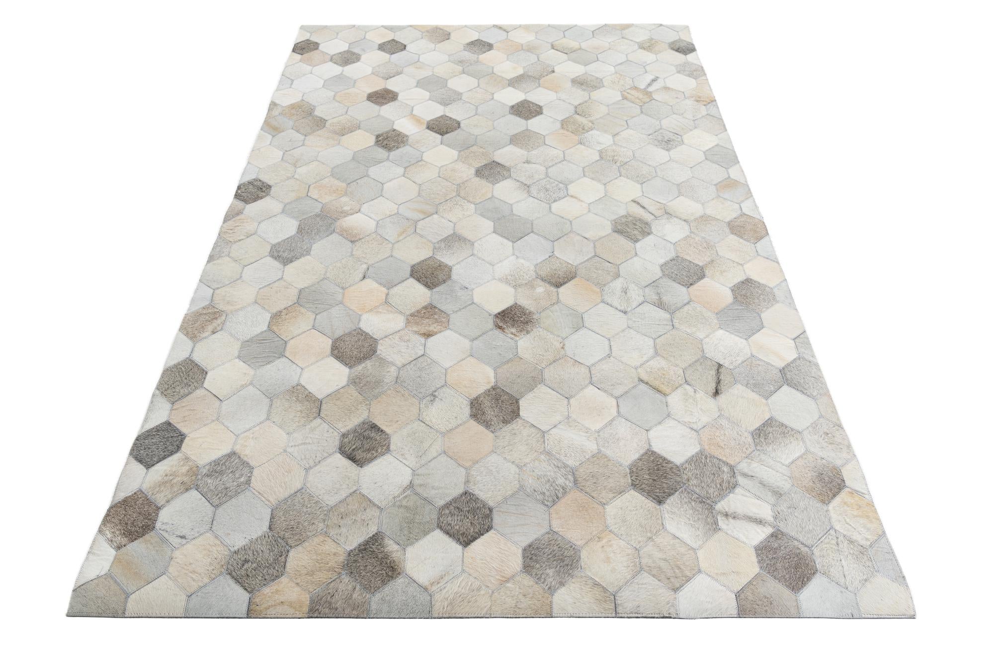 5' 2 x 7' 9 Cowhide Leather Rug