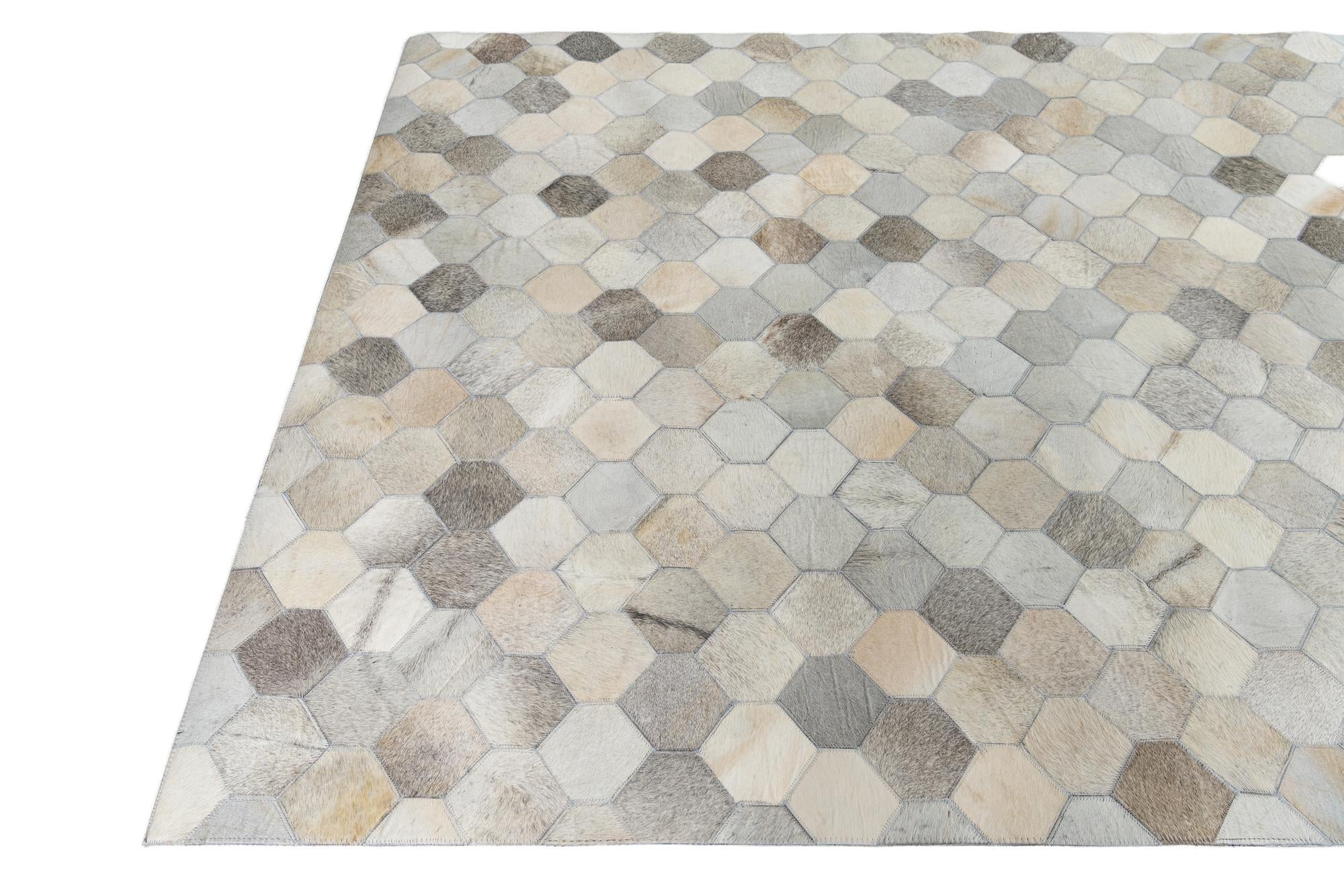 5' 2 x 7' 9 Cowhide Leather Rug