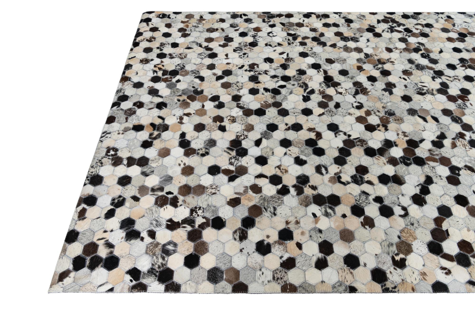 5' 1 x 8' 1 Cowhide Leather Rug