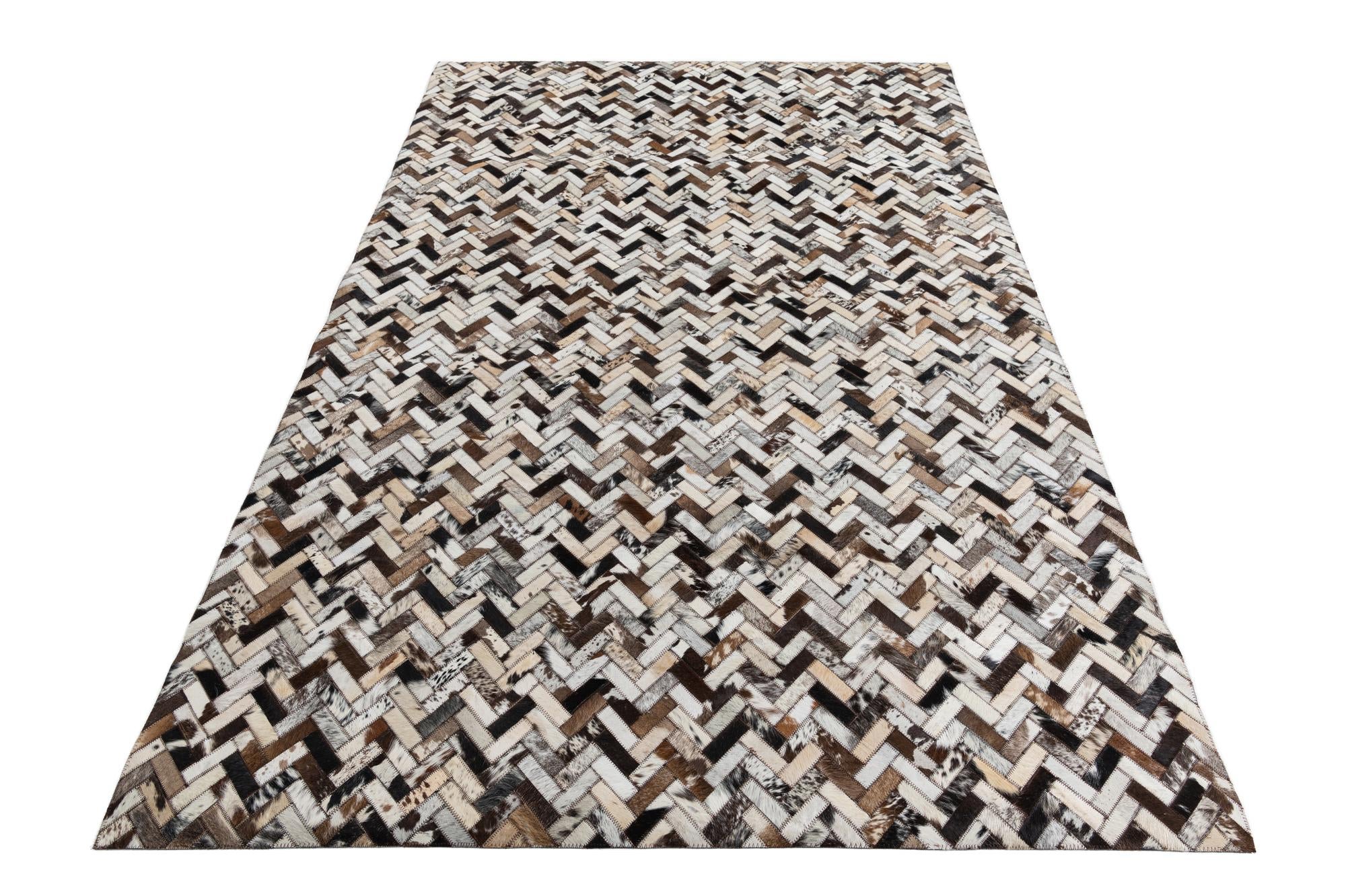 5' 3 x 7' 10 Cowhide Leather Rug
