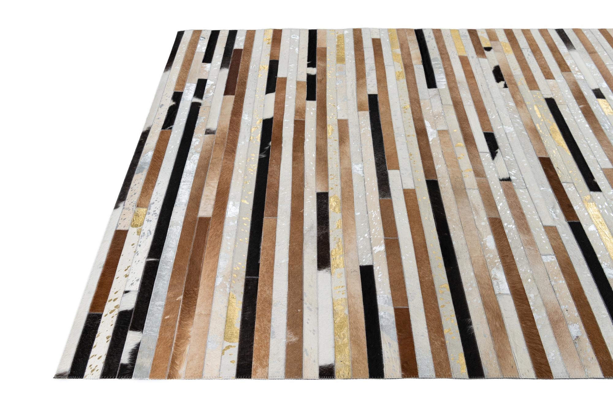 5' 1 x 7' 9 Cowhide Leather Rug