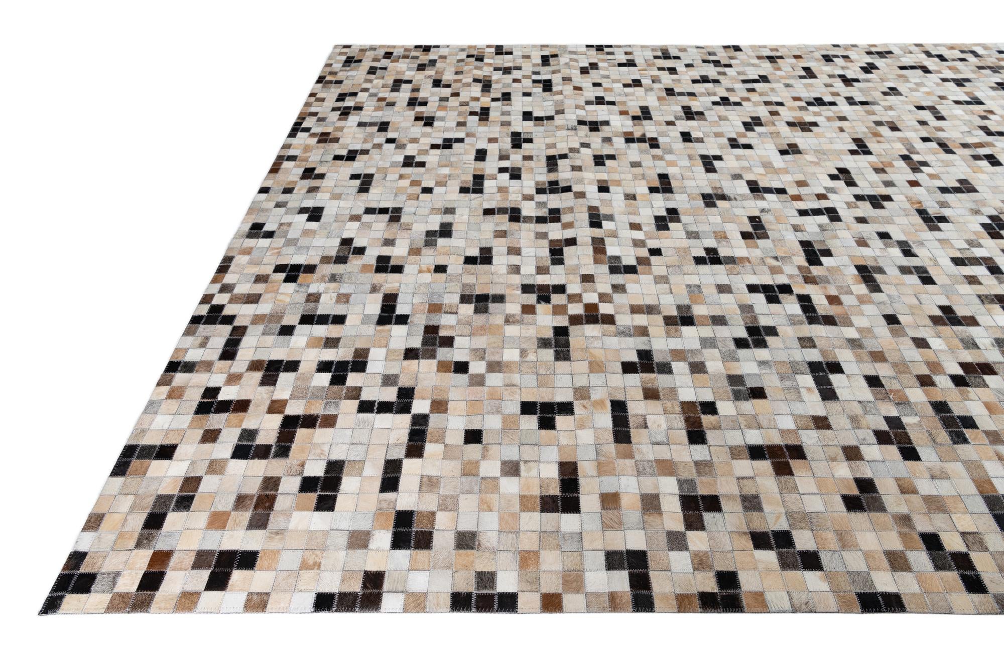 8' 1 x 9' 10 Cowhide Leather Rug