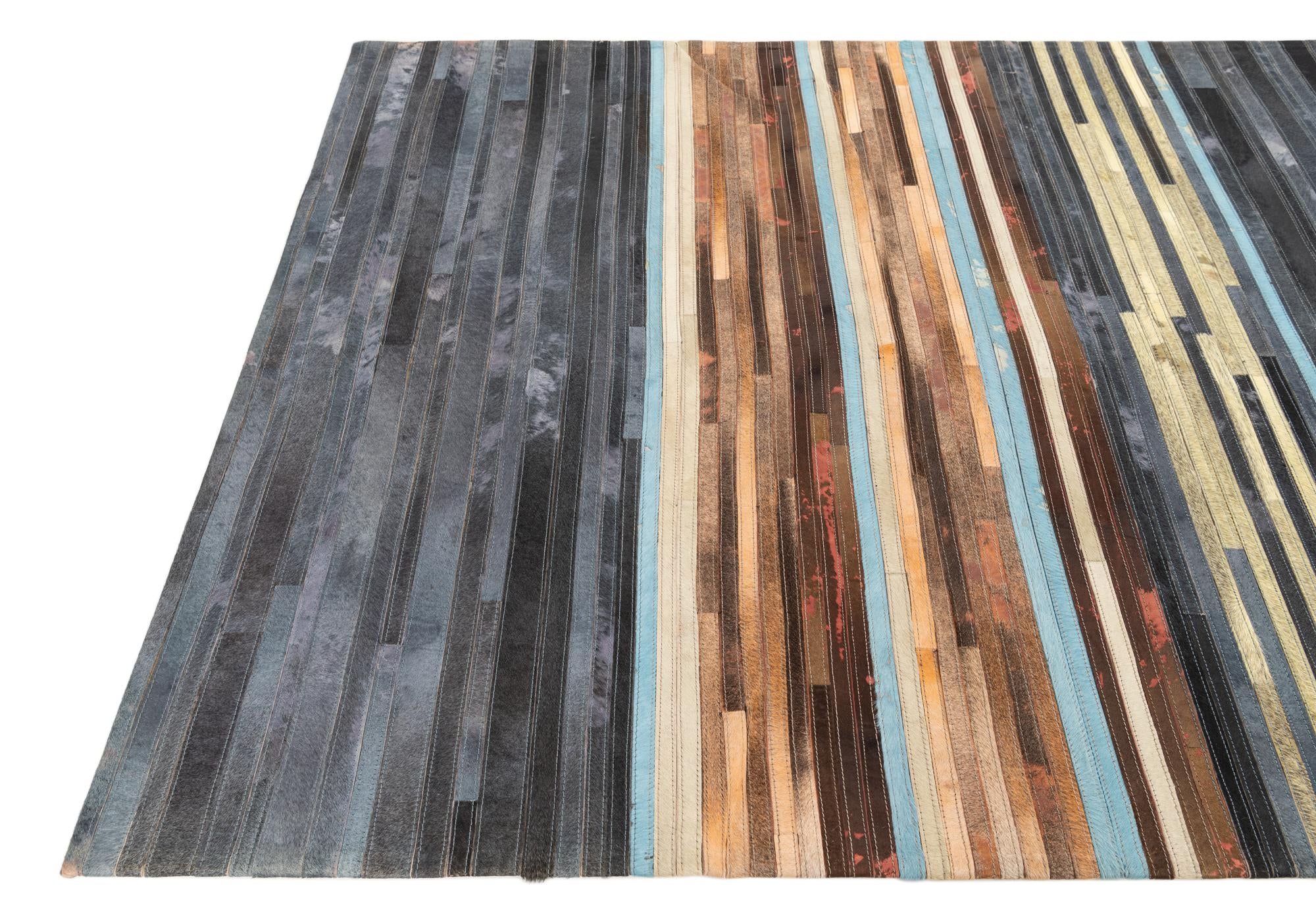 5' 2 x 7' 4 Cowhide Leather Rug