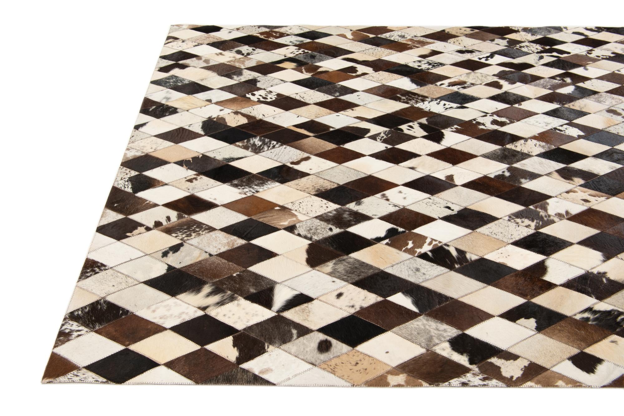 5' 8 x 8' Cowhide Stocks Rug