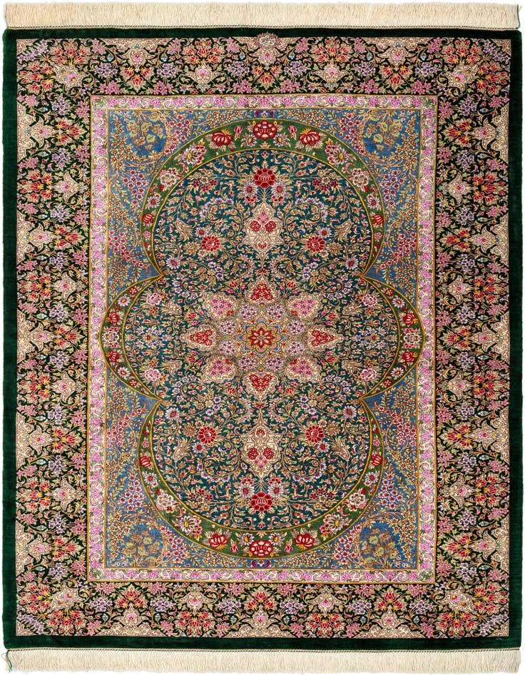 Detail image of 3' 4 x 4' 11 Ghom Silk Rug