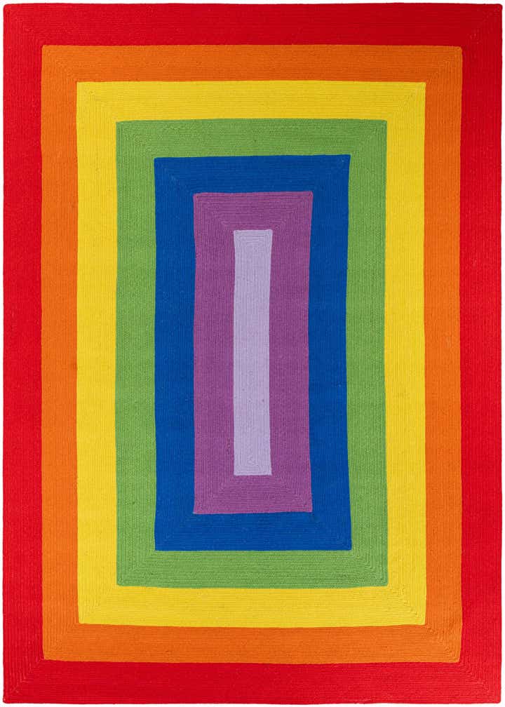 10' x 14' 1 Handmade Hand Braided Rainbow Wool Rug