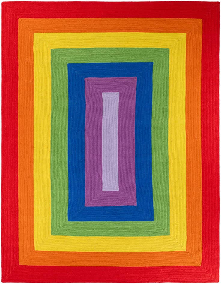 Detail image of 10' x 14' 1 Handmade Hand Braided Rainbow Wool Rug