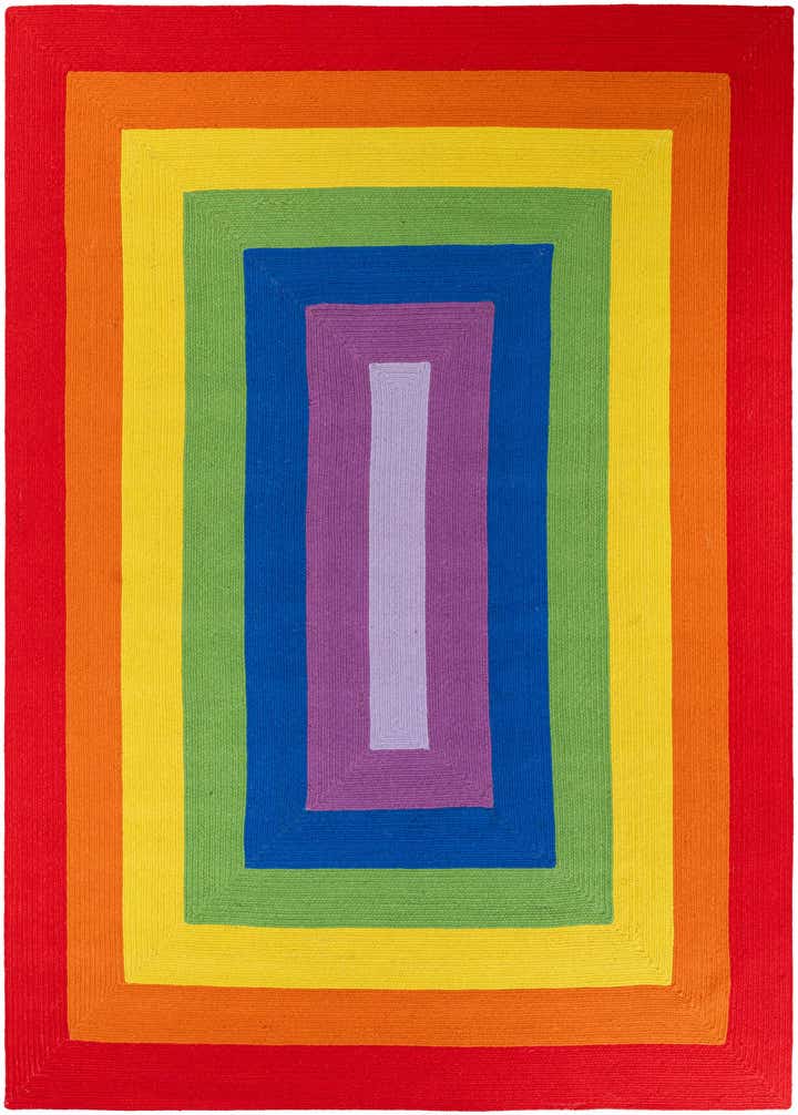 10' x 14' 1 Handmade Hand Braided Rainbow Wool Rug