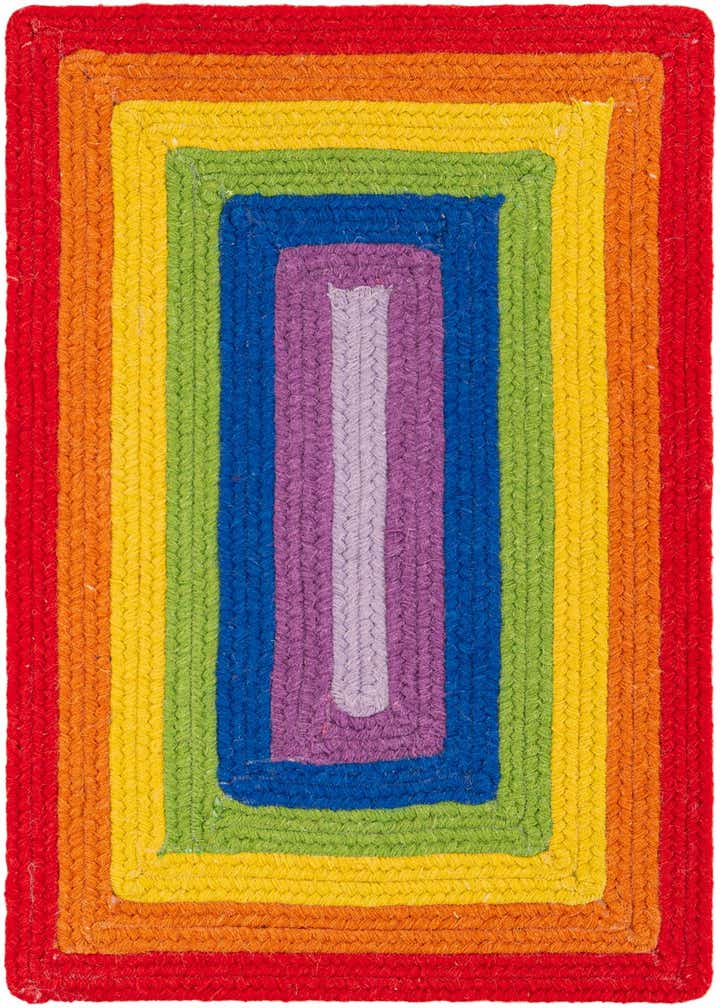 2' x 3' 1 Handmade Hand Braided Rainbow Wool Rug