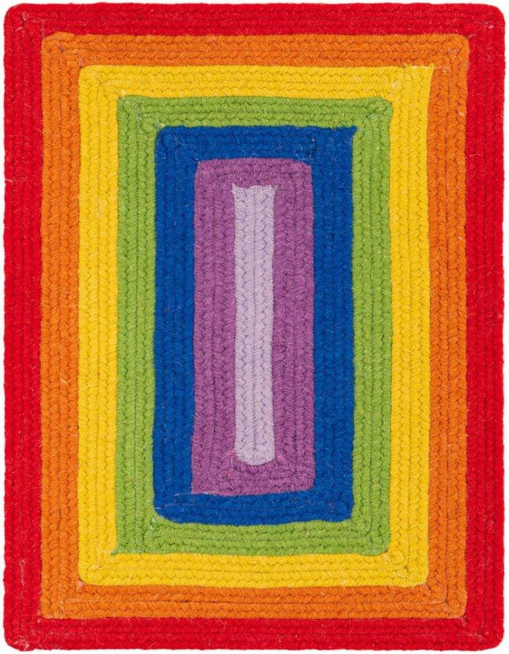 Detail image of 2' x 3' 1 Handmade Hand Braided Rainbow Wool Rug