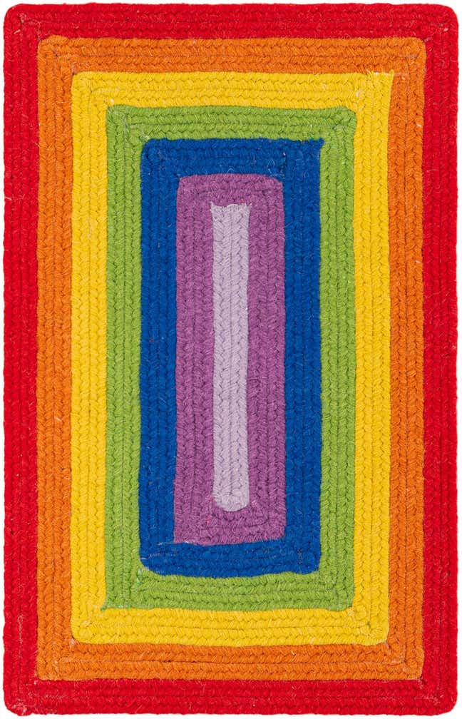2' x 3' 1 Handmade Hand Braided Rainbow Wool Rug