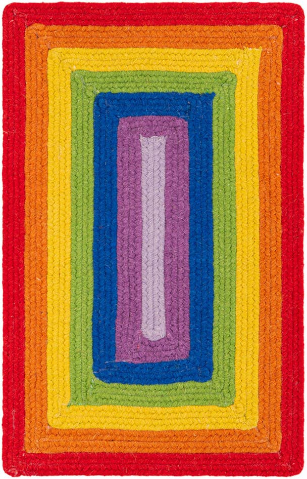 Detail image of 2' x 3' 1 Handmade Hand Braided Rainbow Wool Rug