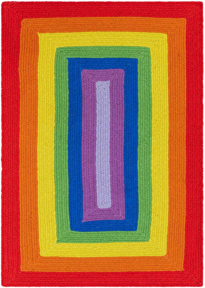 3' 1 x 5' 1 Handmade Hand Braided Rainbow Wool Rug