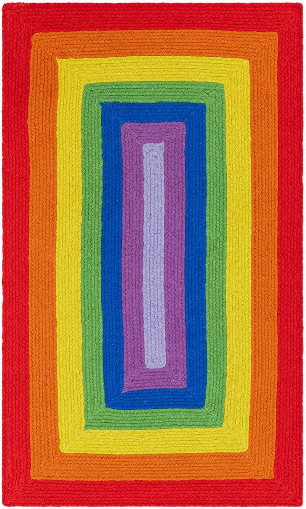 3' 1 x 5' 1 Handmade Hand Braided Rainbow Wool Rug