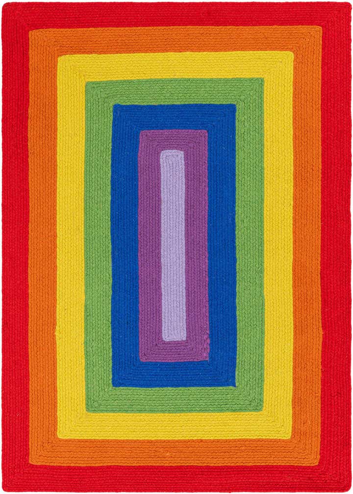 4' 1 x 6' 1 Handmade Hand Braided Rainbow Wool Rug