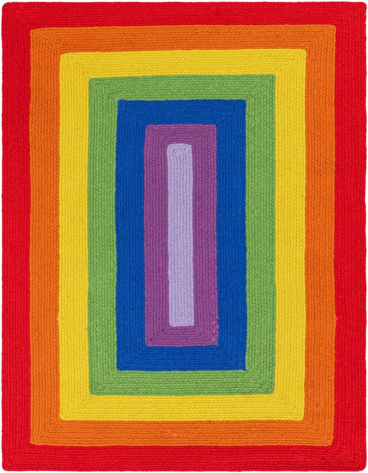 Detail image of 4' 1 x 6' 1 Handmade Hand Braided Rainbow Wool Rug